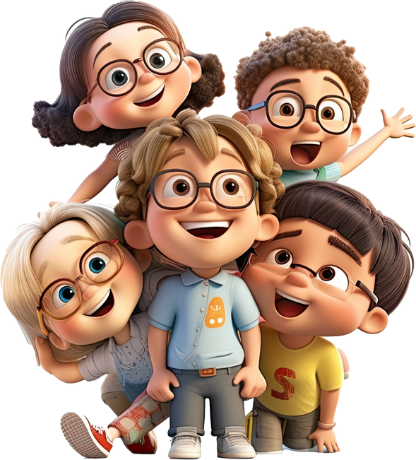 3d cartoon group of little children on transparent 1